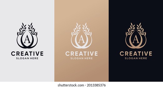 Creative olive oil logo design initial letter a with line art style. icon logo for business company