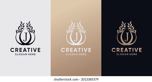 Diseño del logotipo del aceite de oliva creativo letra inicial j con estilo de arte de línea. logotipo de icono para empresa