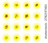 Creative Om Symbols with Sunburst Background