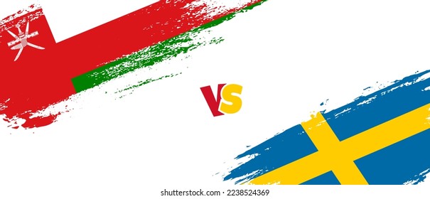 Creative Oman vs Sweden brush flag illustration. Artistic brush style two country flags relationship background