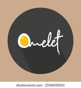 A creative 'Omelet' logo design on a dark circular background. The letter 'O' is shaped like an egg, seamlessly integrated into the typography