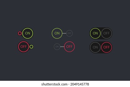 Creative On and Off Toggle Switch Buttons with Lettering Modern Devices User Interface Mockup or Template. Vector User Interface Set including switches in different design variations 2022