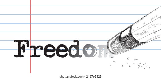Creative on a theme of freedom, a pencil eraser and word freedom. Vector illustration.