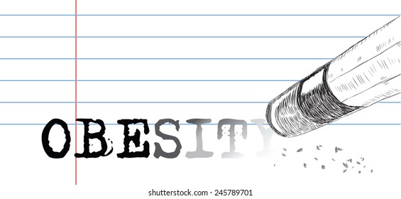 Creative on a theme of obesity, a pencil eraser and word obesity. Vector illustration.