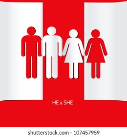 Creative on the topic of relationships. He and she. Vector illustration.