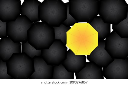 Creative on the weather. Black umbrella and one yellow vector illustration.