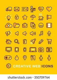 Creative one color Business Web Icons set Linear Flat outline style.
Delivery, Cloud, Shopping cart, Document, Mail, Star, Folder, Idea, Heart etc. ui design symbols.