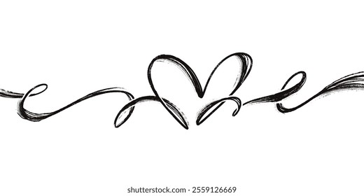 Creative One Continuous Line de Grunge Icon Heart. Señal de amor del doodle lindo aislado en el fondo blanco. Formas del corazón del garabato dibujadas con los marcadores y la tiza