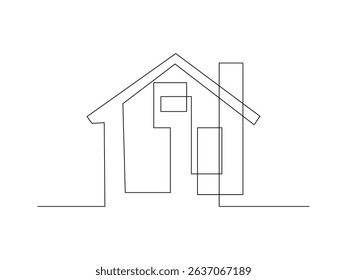 creative one continuous line logo, building architectural design vector illustration, isolated on transparent background