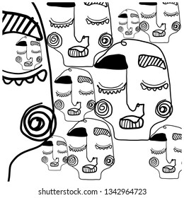 Creative one line drawing with people face. 