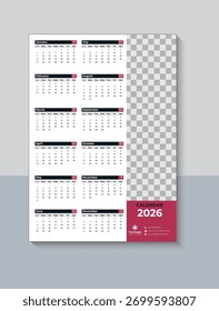 Creative One Page Wall Calendar 2026 Design, New Year Calendar 2026 Template, Business Calendar, Happy New Year