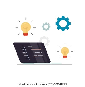 Creative online content and promotion, online work, brainstorming, ideas, innovative solutions, business startup concept flat vector illustration.