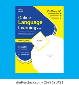 Design De Panfleto De Aprendizagem De Linguagem On-Line Criativa Para Modelo Vetor.