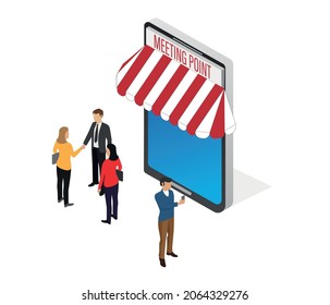 creative online meeting vector design. meeting point flat vector.
