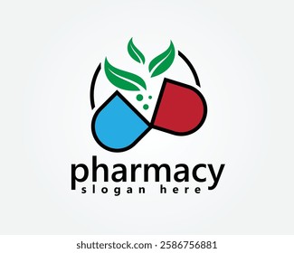 creative open pill with leaves on it, logo design template