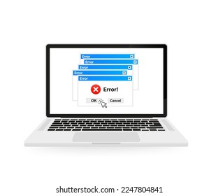 Creative of operating system message template, error window isolated on transparent background. Art design computer user interface. Error message. System failure notification. Vector illustration