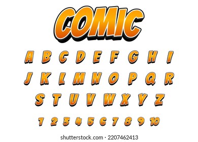 Creative orange 3d comic pop art alphabet design, font effect style