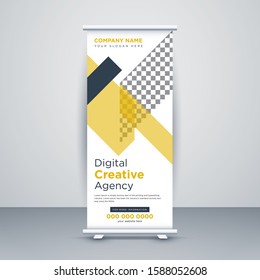 Creative Orange Abstract Shapes Modern Exhibition Advertising Trend Business Roll Up Banner Stand Poster Brochure flat design template creative concept. Presentation. Cover Publication. Stock vector.1