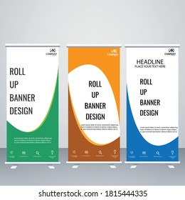 Creative orange, blue  and green colour vector roll up banner design 