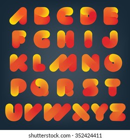Creative orange circle alphabet set. Beautiful bold font.