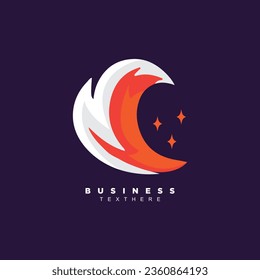 Creative orange fox tail logo with star isolated on purple background