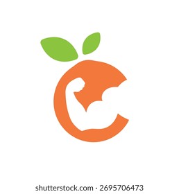 Ilustración de diseño de icono de Vector de logotipo de espacio negativo de bíceps y fruta naranja creativa	

