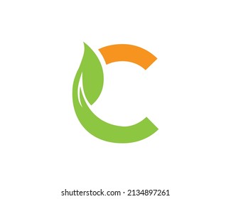 Creative Orange und grüne Farbe mit Leaf Letter C Logo Design Vektorsymbol Vorlage.