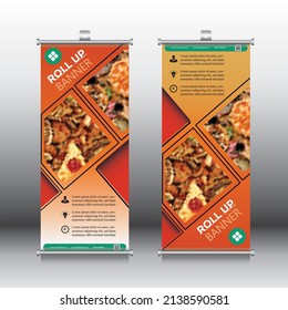 Creative Orange Square Shapes Business, Exhibition Vector Roll Up Banner Design