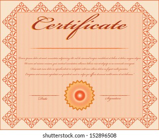 Creative orange vintage certificate with text. Editable isolated vector design. Objects are grouped separately, easy to edit. 