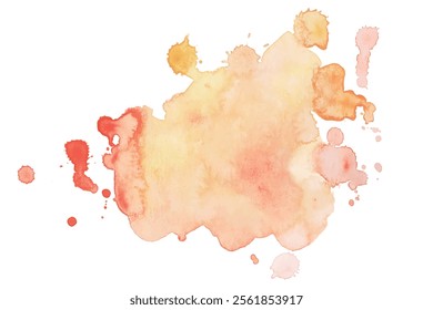 Criativa laranja Watercolor Blot com tinta pulverizada. Mancha de Aquarela Laranja com Gotas de Tinta Isoladas no Plano de Fundo Branco