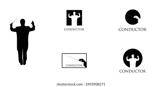 Creative Orchestra conductor man silhouette logo design, choir conductor premium vector