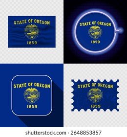 Creative the Oregon Flag Icon Set Collection.