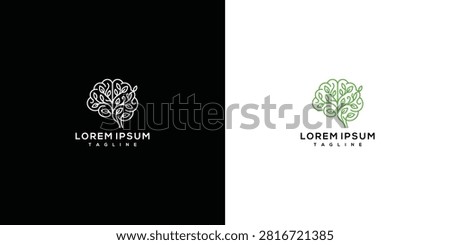 Creative Organic Brain Logo Design Formed by Green Leaves and Branches