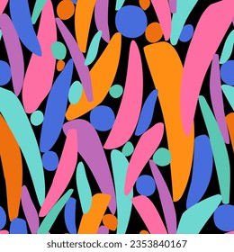 Fondo de formas geométricas y orgánicas creativas. Patrón de collage abstracto sin soldadura. Geometría mínima elementos patrón transparente. Obra vectorial para folletos, cubierta, plantilla, textil, diseño de tela