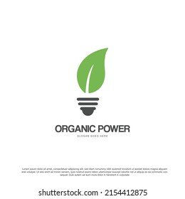 Creative organic power logo design leaf with bulb vector illustration