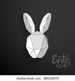 Creative Origami Bunny Face made by paper on floral eggs decorated background for Happy Easter celebration.