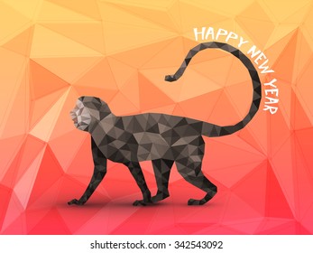 Creative origami Monkey on colorful background for Chinese New Year 2016 celebration.