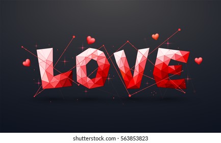 Creative Origami style Text Love with Hearts for Happy Valentine's Day Celebration.