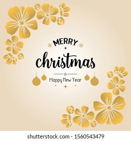 Creative ornament for card merry christmas and happy new year, with pattern art flower frame. Vector