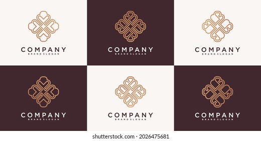 Creative ornament logo design template with unique line art style Premium Vektor