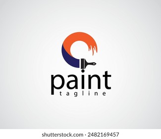 creative o-shaped paint in blue with an orange logo design