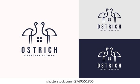 Creative ostrich logo combined with house roof icon for real estate or animal sanctuary branding