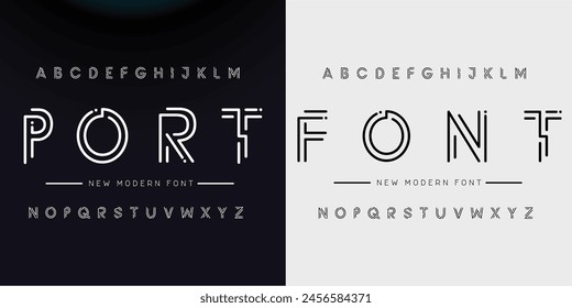 Creative Outline Double line monogram alphabet and tech fonts. Lines font regular uppercase and lowercase. Vector illustration.