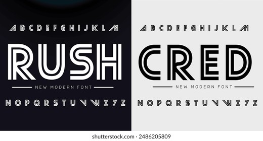 Creative Outline Double line monogram alphabet and tech fonts. Lines font regular uppercase and lowercase. Vector illustration.