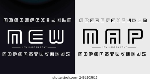 Creative Outline Double line monogram alphabet and tech fonts. Lines font regular uppercase and lowercase. Vector illustration.