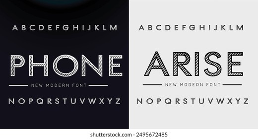 Creative Outline Double line monogram alphabet and tech fonts. Lines font regular uppercase and lowercase. Vector illustration.