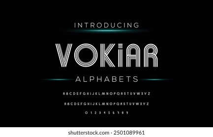 Creative Outline Double line monogram alphabet and tech fonts. Lines font regular uppercase and lowercase. Vector illustration.