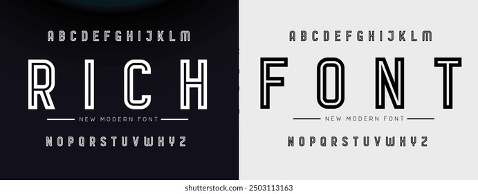 Creative Outline Double line monogram alphabet and tech fonts. Lines font regular uppercase and lowercase. Vector illustration.