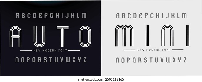 Creative Outline Double line monogram alphabet and tech fonts. Lines font regular uppercase and lowercase. Vector illustration.