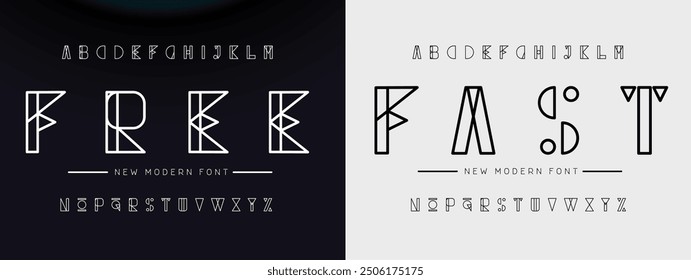 Creative Outline Double line monogram alphabet and tech fonts. Lines font regular uppercase and lowercase. Vector illustration.